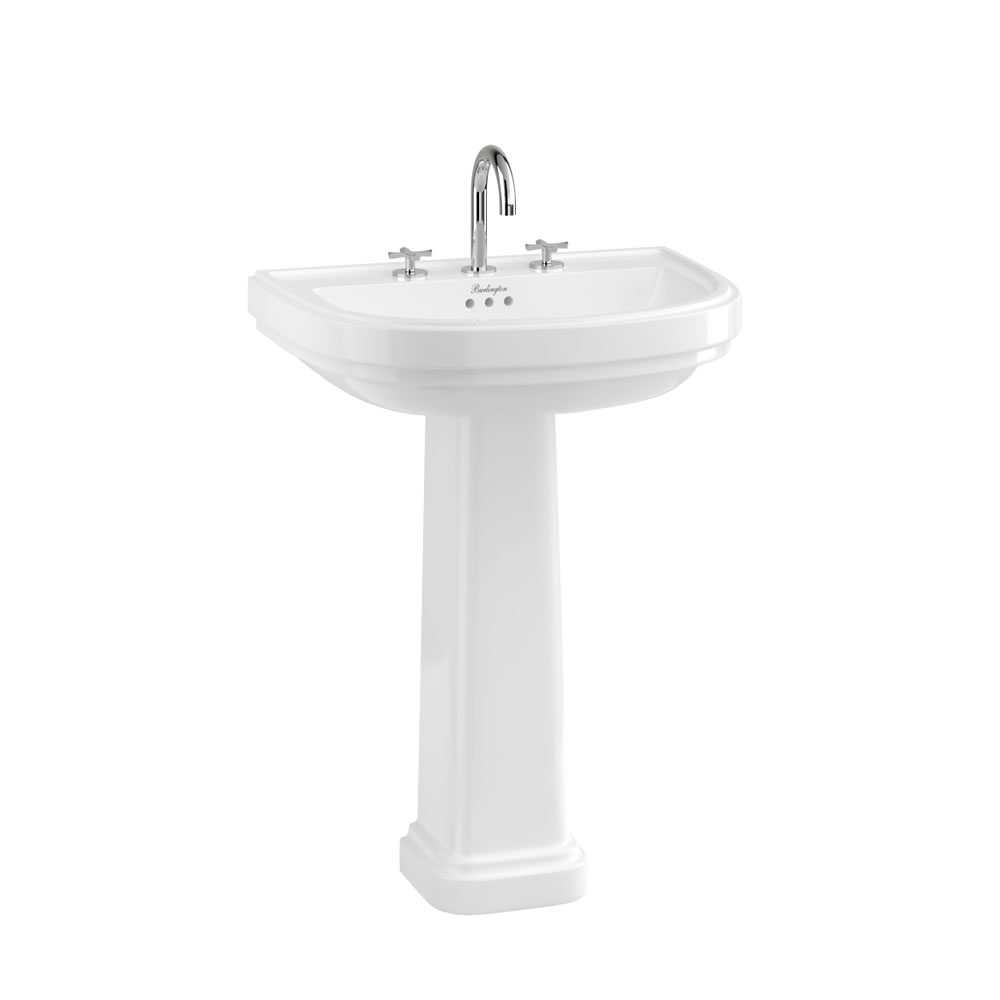 Riviera 65cm D shape Basin 3TH & full pedestal